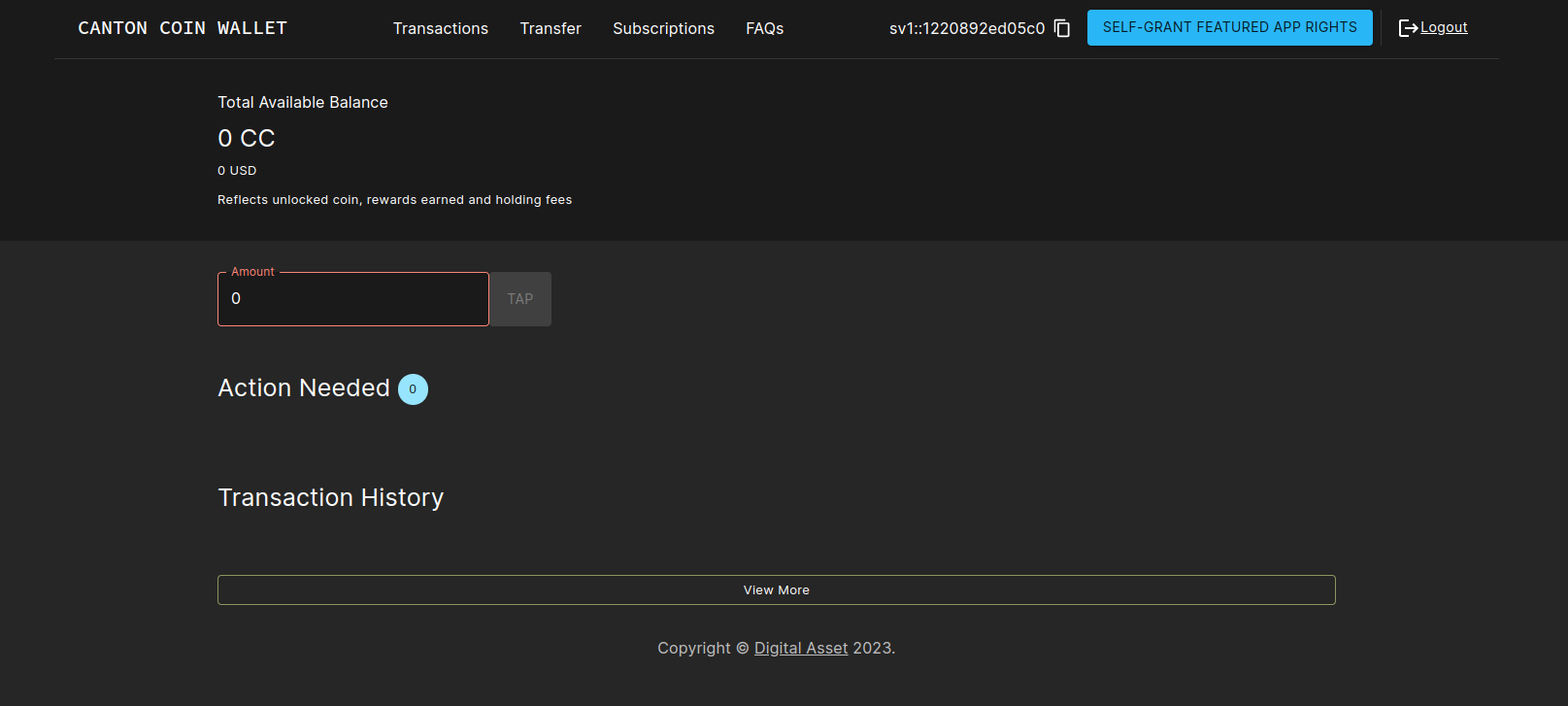 After logged in into the wallet UI